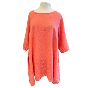 Bryn Walker Womens Coral Linen A-Line Minidress Tunic